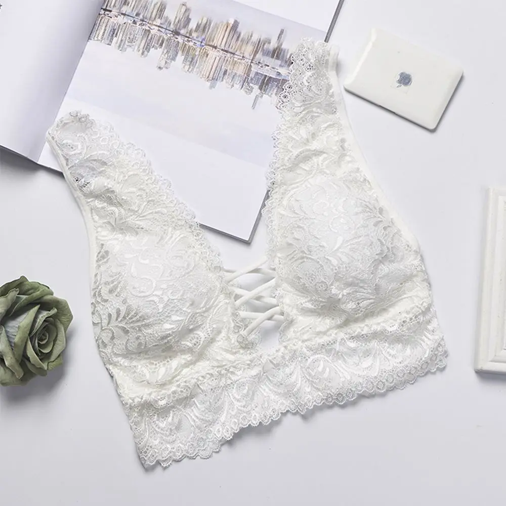 white Широкий ремень Lace Bralette мягкие бюстгальтеры Глубокий V стрейч спальный бюстгальтер без швов Беспроводной бюстгальтер нижнее белье Для женщин - Цвет: white