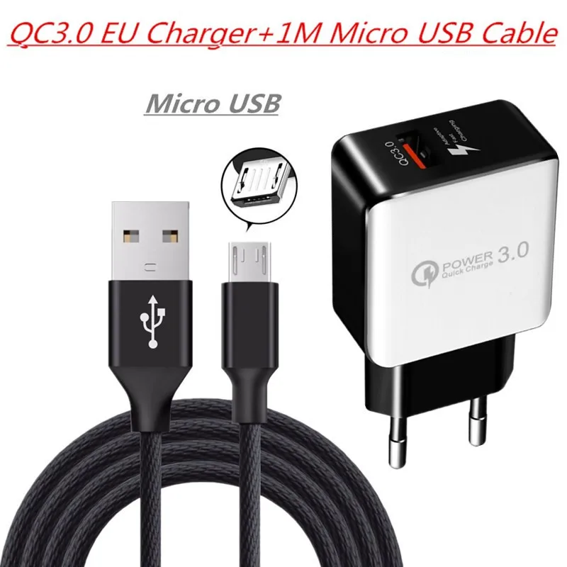 Для samsung huawei Xiaomi MOTO LG ASUS ZB631KL ZB633KL настенный адаптер для быстрой зарядки 3,0 быстрое зарядное устройство для путешествий Qualcomm Qc3.0 зарядка - Цвет: EU Charger Cable