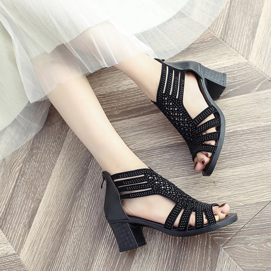 Сандалии LCIZRONG женские со стразами модные босоножки на высоком каблуке 6 см для