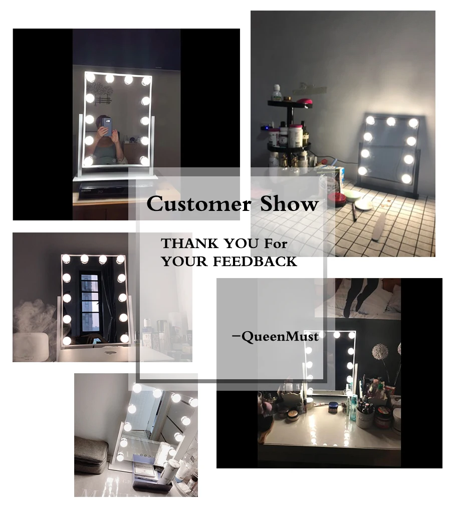 Beauty Makeup Mirror with Lights 12 LED Bulbs Vanity Touch Control Adjustable Brightness Beauty Salon Cosmetic Hollywood Mirror