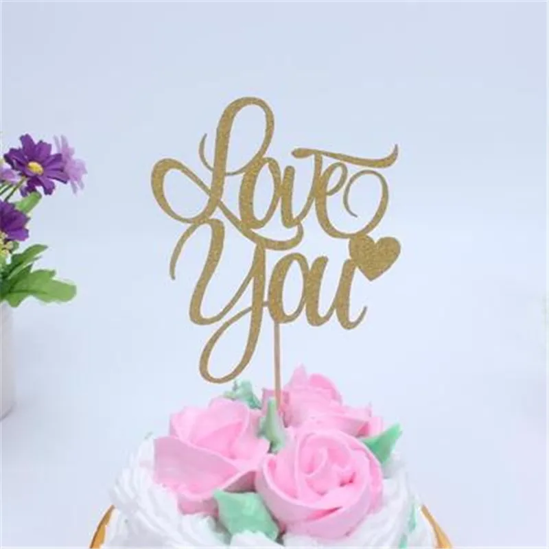 1 шт. Золотой Серебряный Топпер для торта с надписью Love You|Товары украшения тортов|