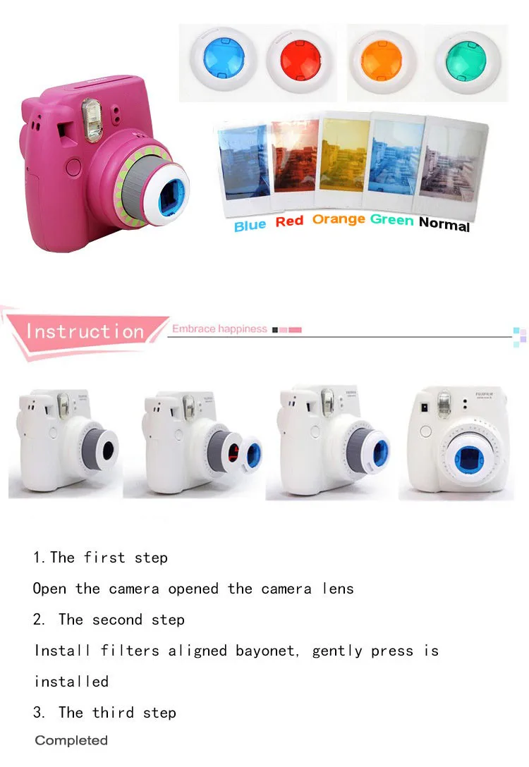 Fujifilm Instax Mini 8 7 s 8+ Kitty Фотоаппарат моментальной печати красочные Фильтры круглый сердце Форма Камера макро объектив 6 шт./компл