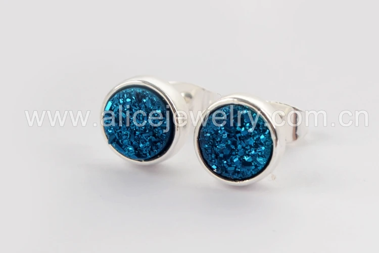 Dark Blue BOROSA, 5 пар, 9 мм, Круглый, серебряный цвет, ободок, титан, Druzy, серьги-гвоздики, покрытие радуги, серьги Drusy, Женские Ювелирные изделия, ZS0328 - Окраска металла: Dark Blue