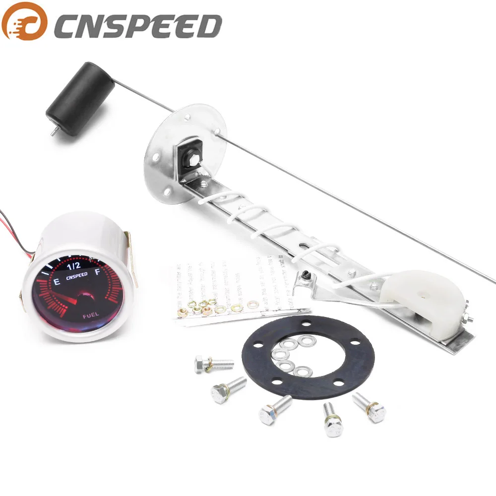 

CNSPEED 12V Car Auto Fuel Level Gauge E-1/2-F Pointer 2"52mm Universal White LED Smoke Meter With Fuel Sensor Oil float YC101317