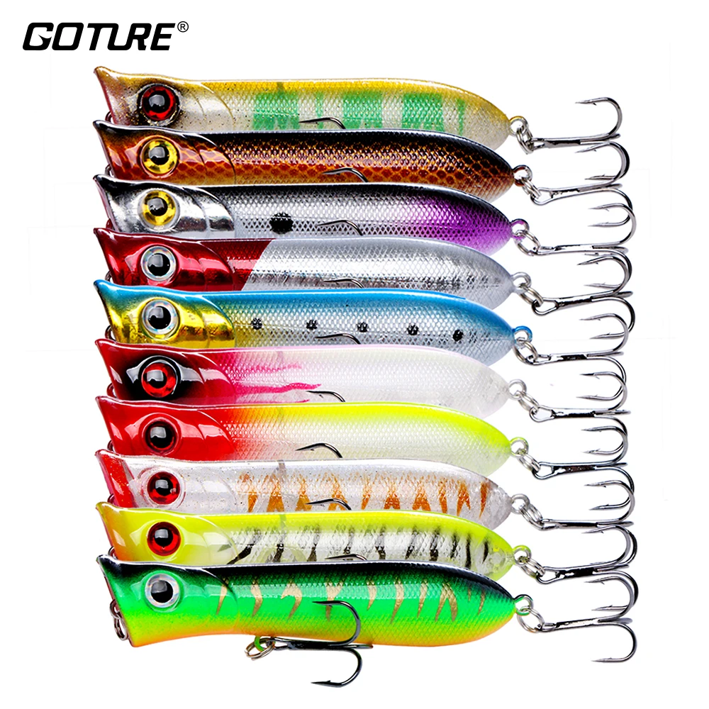 

Goture 10pcs/lot Fishing Lure Wobbler Topwater Floating Poppers Hard Artificial Bait 8cm 11.6g For Bass Pike Fishing