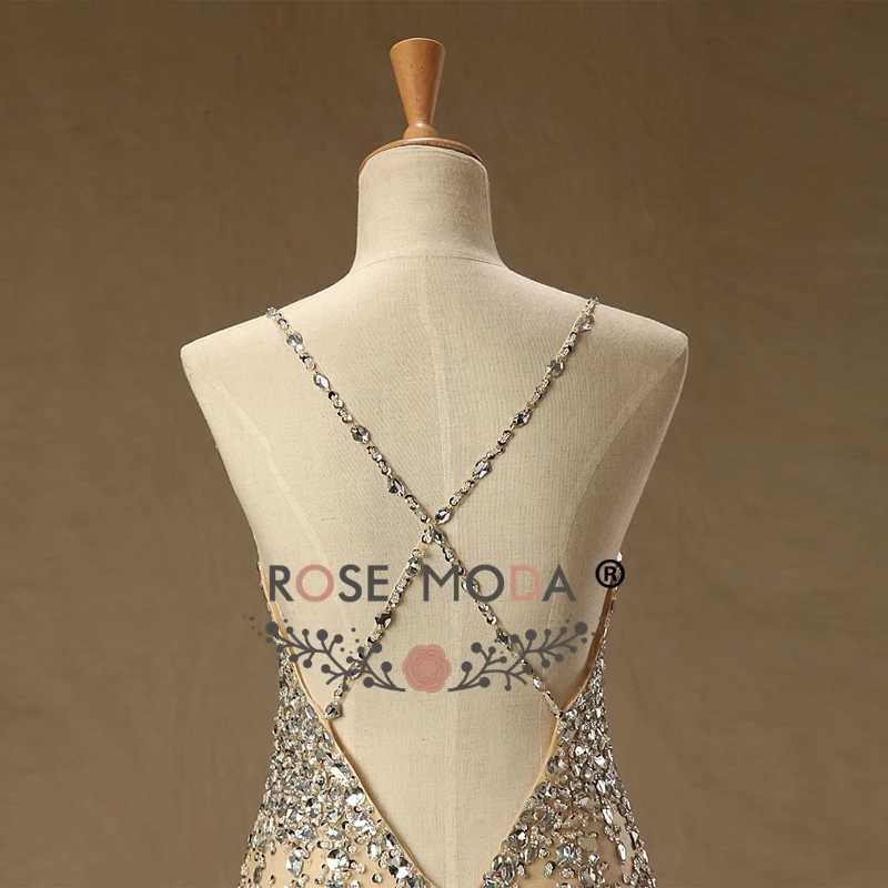 

Rose Moda Gold Prom Dress See Through Crystal Beaded Mermaid Prom Dresses Reflective Dresses 2019