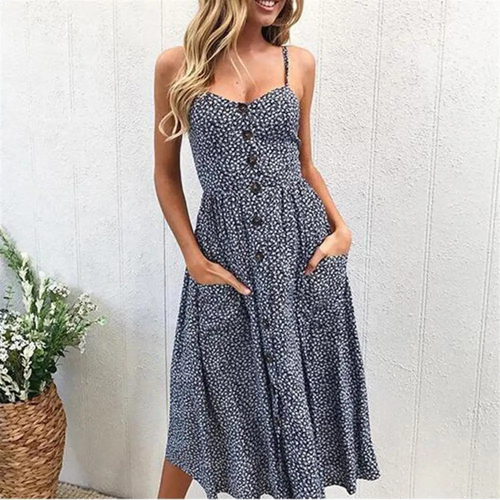 Лето 2018 ремень с цветочным принтом в горошек Boho богемное пляжное платье Для