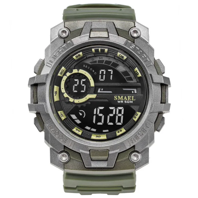 Army GN SMAEL Брендовые мужские модные спортивные часы Chrono обратного отсчета, мужские водонепроницаемые цифровые часы, мужские военные часы, мужские часы - Цвет: Army GN