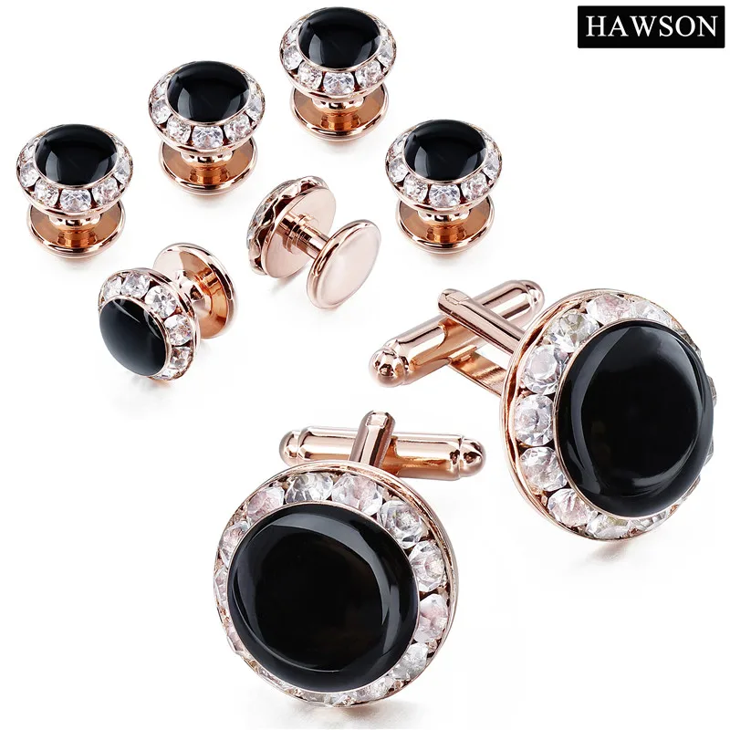 Rose Gold 6 STUDS Классический черный эмалированный Кристал запонки шпильки смокинг украшения для футболки полированный мужской свадебный подарок - Окраска металла: Rose Gold 6 STUDS