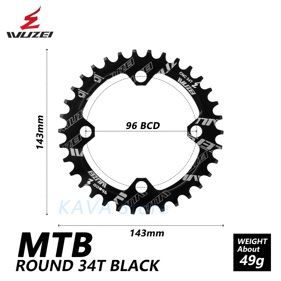 Round Black 34T Wuzei 96BCD Круглый/Овальный 32/34/36/38T MTB горный велосипед велосипедная Звездочка для shimano ALIVIO M672 M782 M4000 M4050 GX рукоятки - Цвет: Round Black 34T