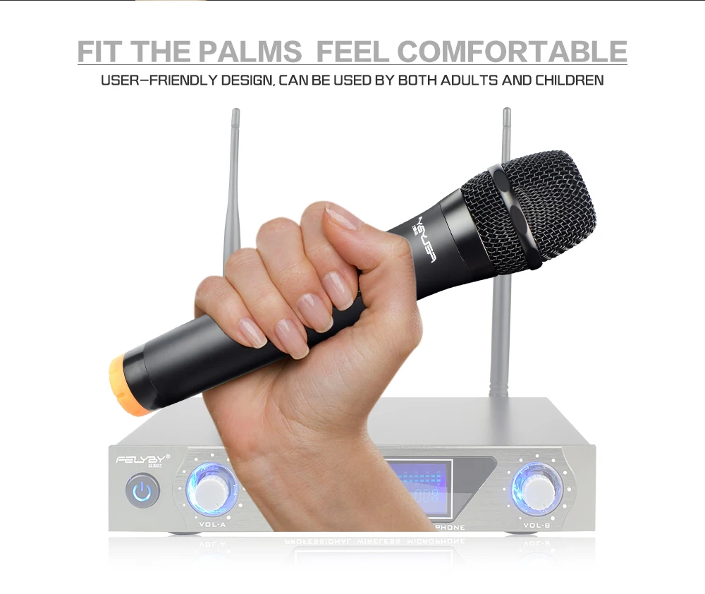 FELYBY VHF портативный беспроводной микрофон системы с двойной ручной динамические микрофоны для караоке вечерние классных встреч