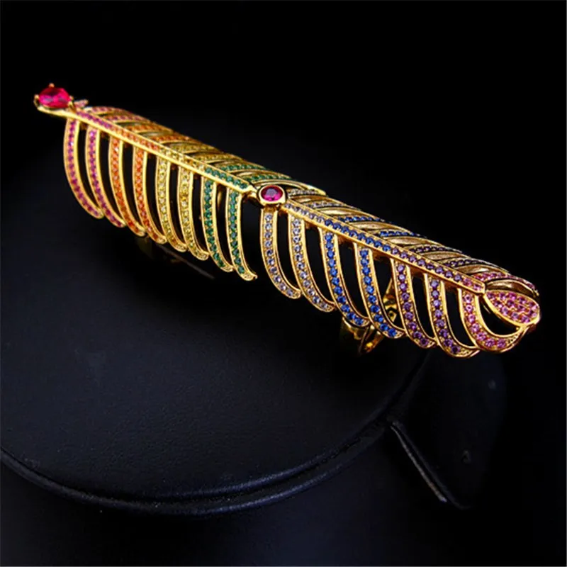 Модные AAA CZ микро паве оправа Радуга перо формы полная фотография свадебные и