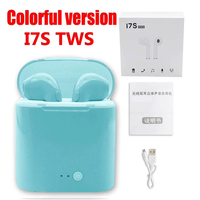 I7 mini TWS Bluetooth наушники портативные беспроводные мини наушники с зарядной коробкой несколько цветов на выбор/I7S TWS наушники - Цвет: I7STWS Coloful BLUE