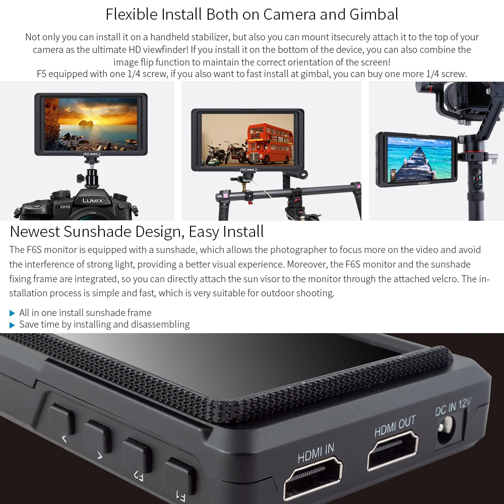 Feelworld F6S " 4 к HDMI 1080 P видео мониторы для Zhiyun вебилл Ронин S Gimbal DSLR MOZA Air камера стабилизатор vs мастер MA5