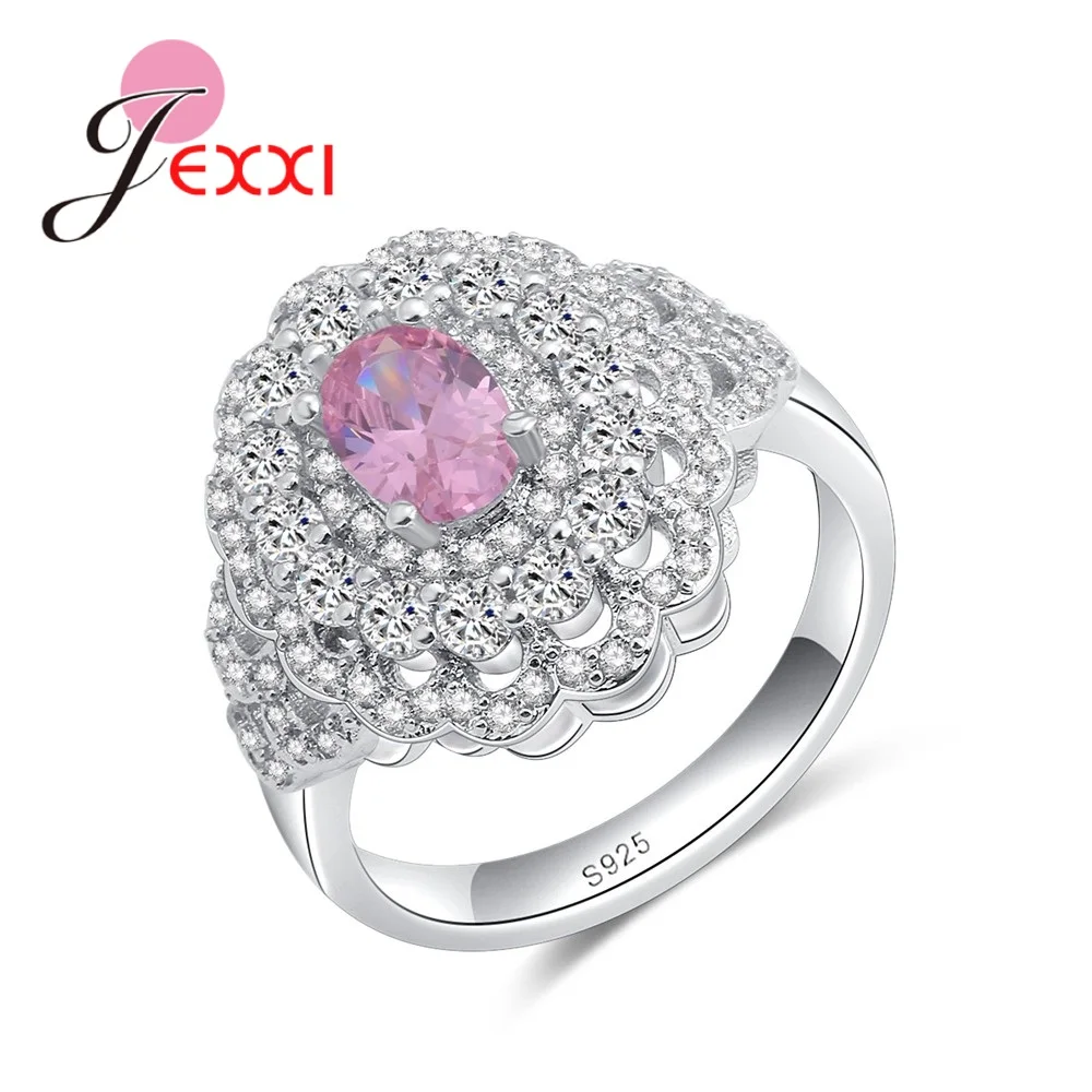 Женское кольцо из серебра 925 пробы с фианитами|flower ring|ring pinkcubic zircon |