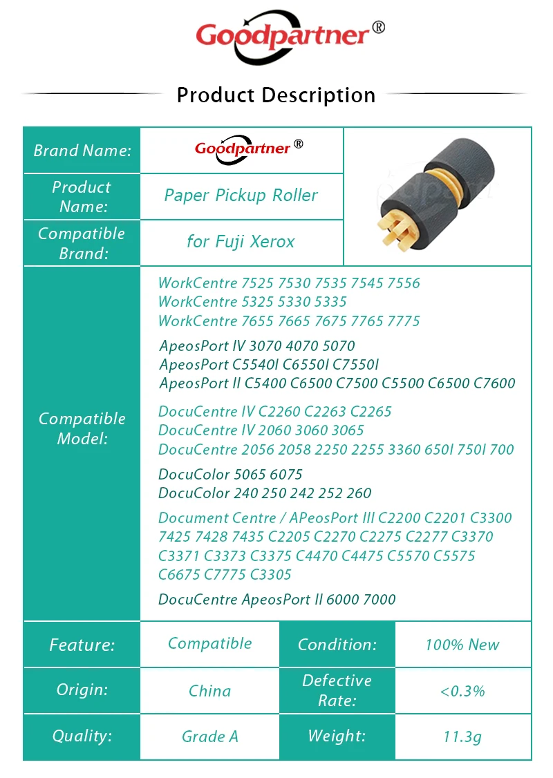 12X Бумага корма подбирающий валец для Xerox DocuCentre C2260 C2263 C2265 2060 3060 3065 2056 2058 2250 2255 3360 650I 750I 700