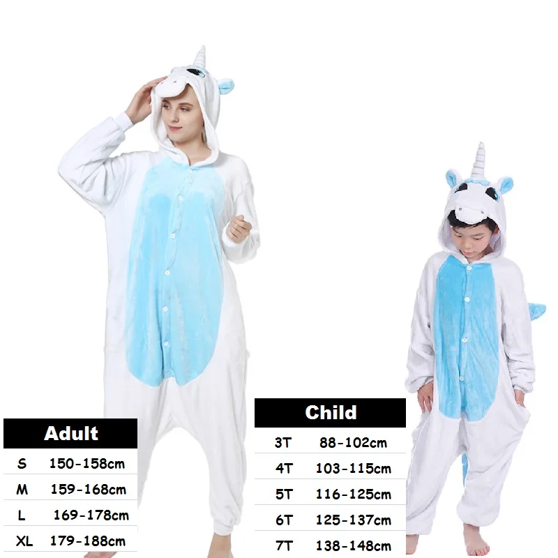 Kigurumi, женские детские пижамы единорога, унисекс, парные, цельный, мультяшный, косплей, костюм, животное, Onesie, пижамы для взрослых девочек, одежда для сна - Цвет: blue unicorn
