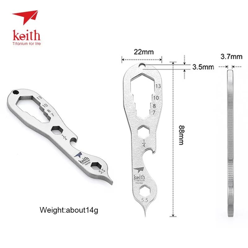 Keith Titanium Alloy Screwdriver Bottle Opener Outdoor Multifunctional Ultralight Spanner Pocket Tool Wrench Mini Size Key Chain | Спорт и