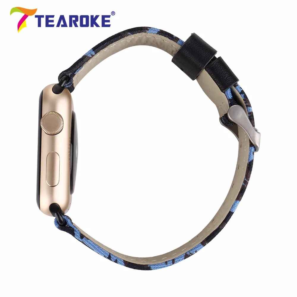 Tearoke Прохладный Leopard живопись нейлон кожаный ремешок для Apple Watch 38 мм 42 мм стильный Для женщин Для мужчин замена ремешок для iwatch