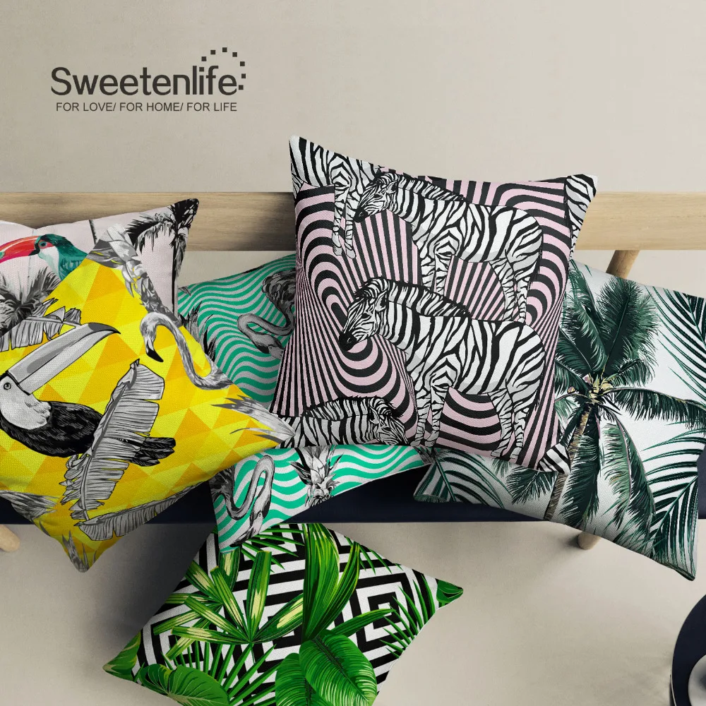 

Sweetenlife Декоративные Чехлы для подушек 60 см * 60 см тропические растения и животных диванную подушку Чехлы хлопковый льняной подушки домашний ...