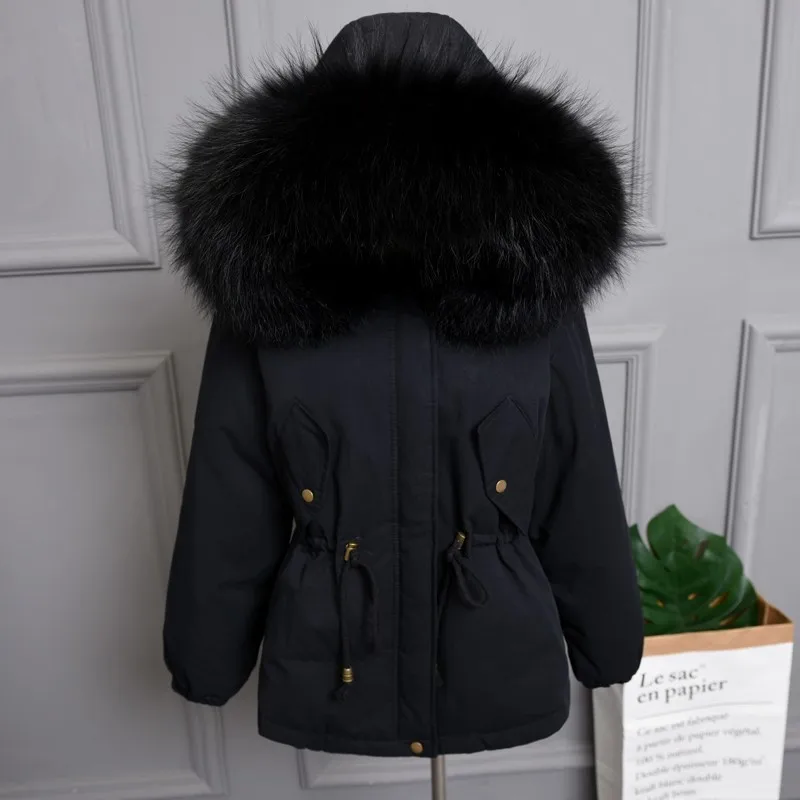 black black Plus size Natural Fur White Duck Down Winter Coat women's jacket with hood Thicken Warm women's down Parka chaqueta mujer YRE05 - Цвет: black black