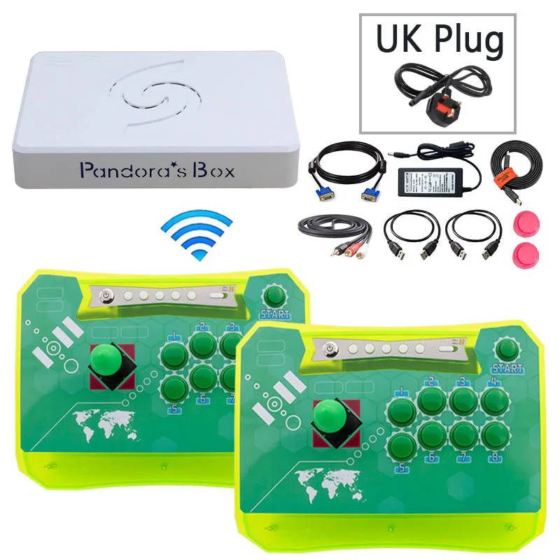 2P 2 green UK plug Ящик Пандоры 6 1300 в 1 беспроводный игровой контроллер Поддержка fba mame ps1 аркадная игра аркада джойстик борьба игровой контроллер комплект 3d - Цвет: 2P 2 green UK plug