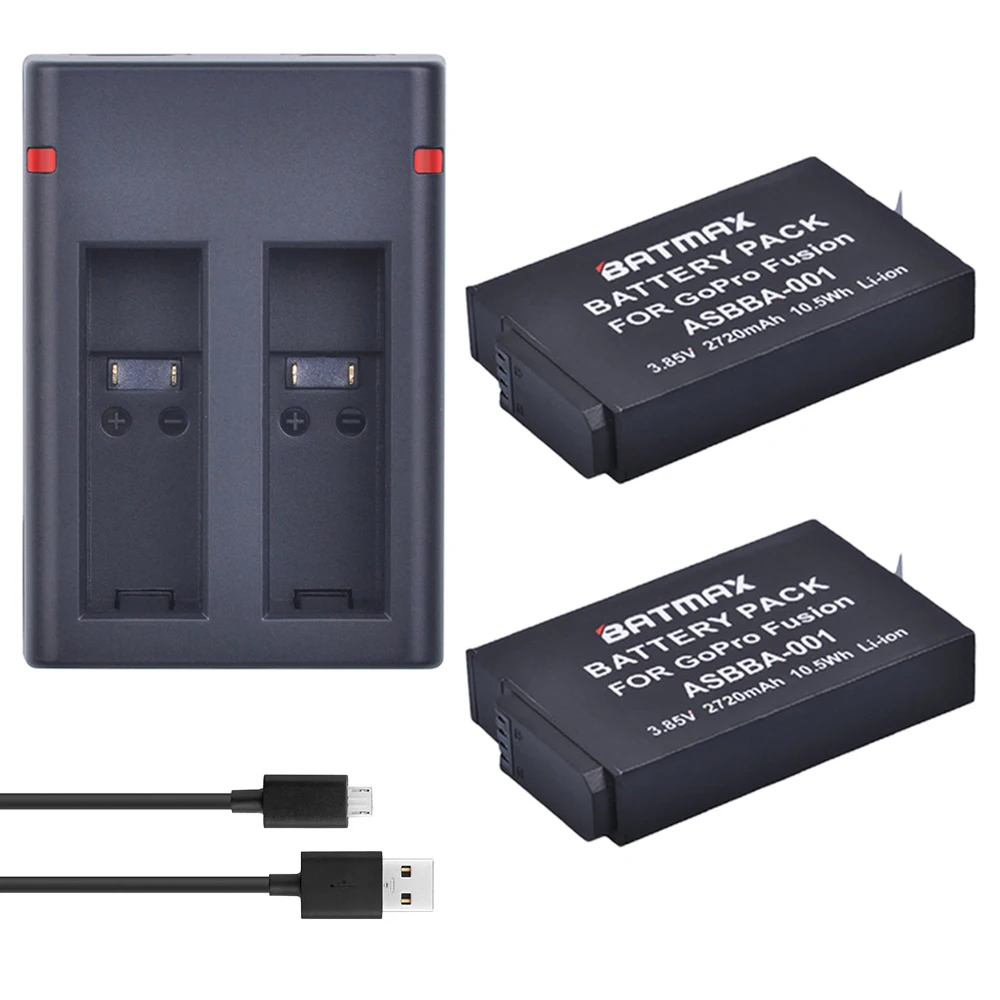 Batmax 2 шт 2720mAh GoPro Fusion Batteriers + USB двойное зарядное устройство для экшн-камеры Gopro 360