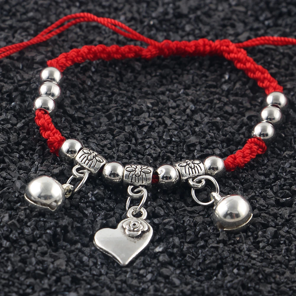 AMOURJOUX Fashion A Bracelet Lucky Red Thread String White Heart Charm Dual Layer Adjustable Chain Bracelets For Women | Украшения и