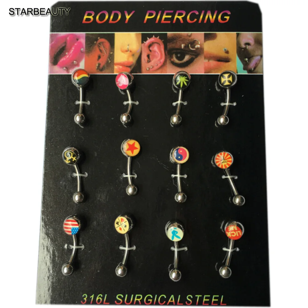 Пирсинг для тела из хирургической стали 12 шт./лот 14 г цветов|body jewelry lot|piercing