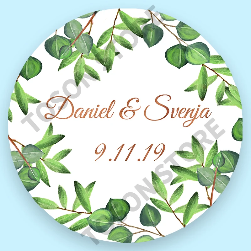 100, Silver laser Customized text logo, Wedding Stickers, Invitations Seals, Candy Favors Gift Boxes Labels, On White Adhesive