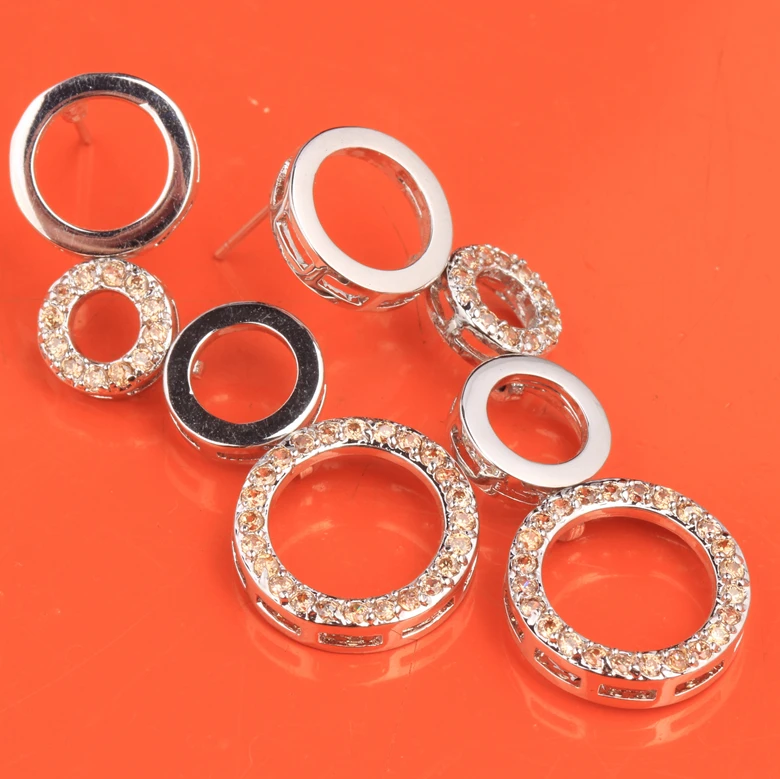 Простой круг коричневый Champange оранжевый Morganite 925 стерлингов Серебряные ювелирные