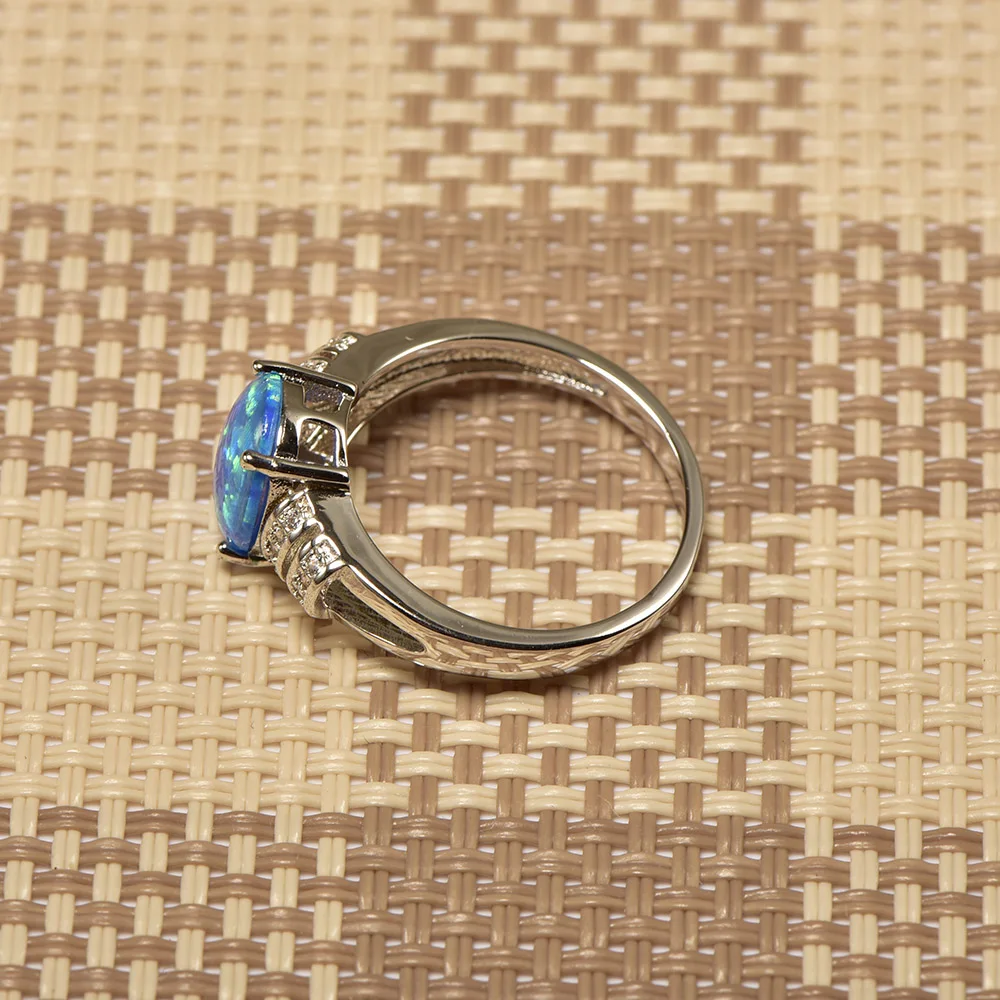 Женское кольцо из серебра 925 пробы с голубым огненным опалом|ring size|ring size 5crystal ring |