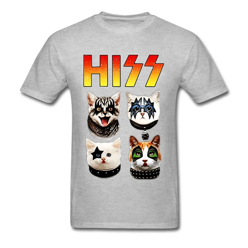 Gray KISS Hiss Cat Пародия Забавные футболки рок мяу Группа Мужская футболка хип-хоп Рок Новые Топы И Футболки Готический Высокое качество - Цвет: Gray
