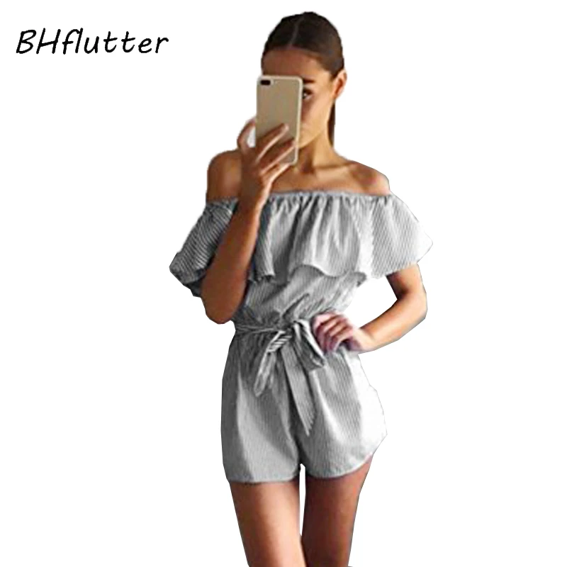 BHflutter/Новинка 2018 женский комбинезон с оборками и открытыми плечами Летний в