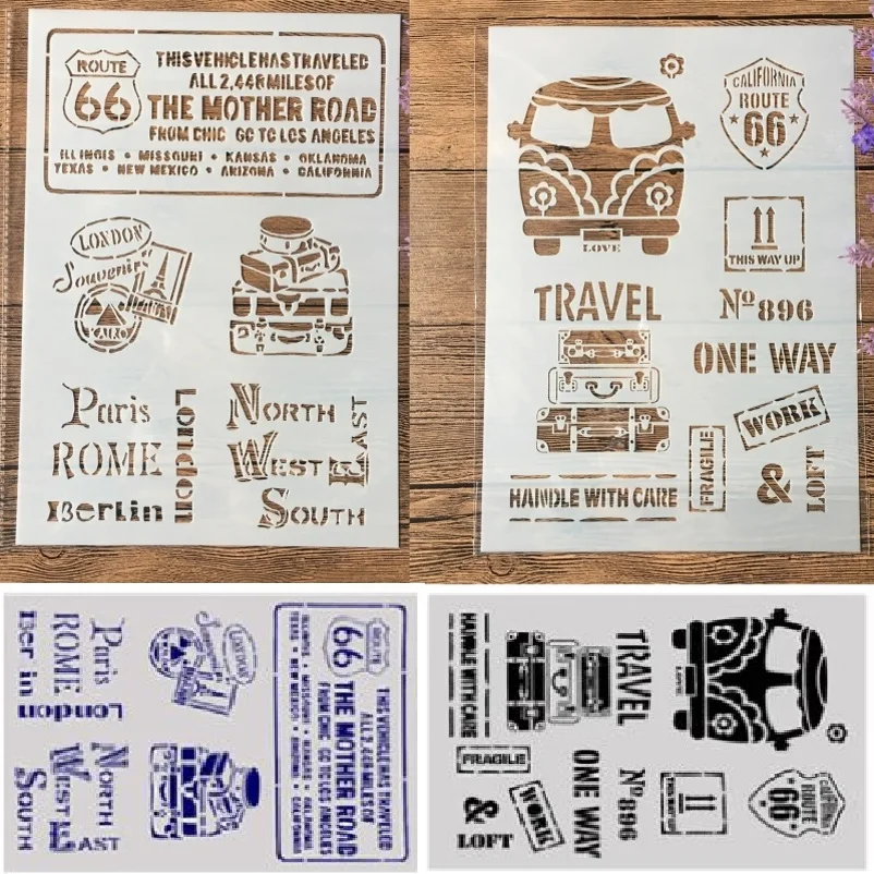 Трафареты 2 шт./лот A4 Bus Route 66 для самостоятельного изготовления слоев рисования