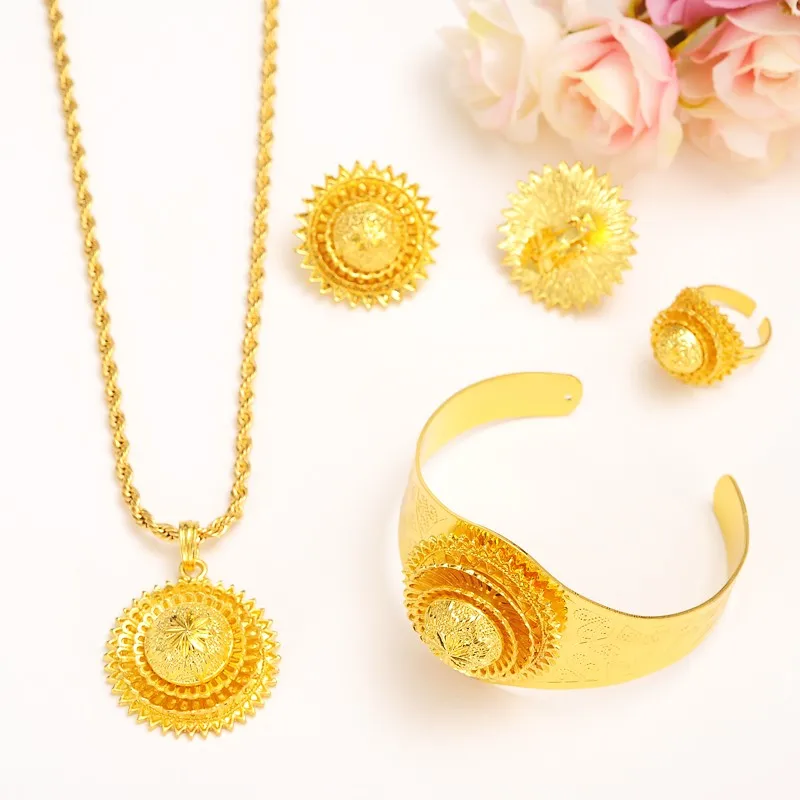 Большой женский ювелирный набор из эфиопских волос золотистого цвета/подвесная