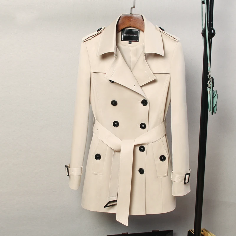 Английский стиль тонкий плащ женский двубортный отложной воротник верхняя