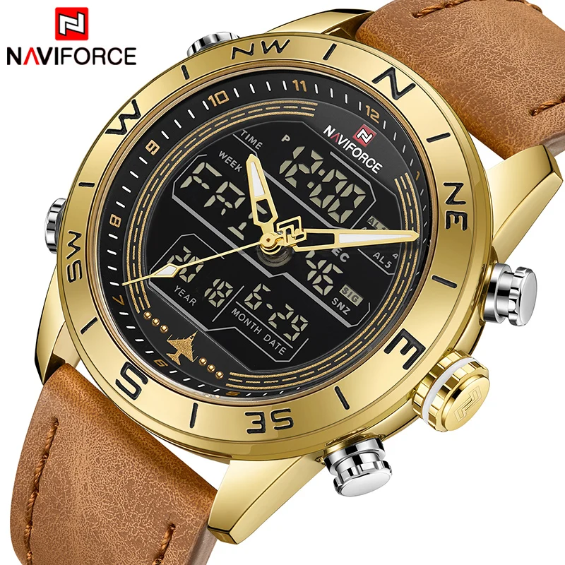 

Men Watches NAVIFORCE Top Brand Luxury Leather Sports Wrist Watch Men Waterproof Military Quartz Digital Clock relogio masculino