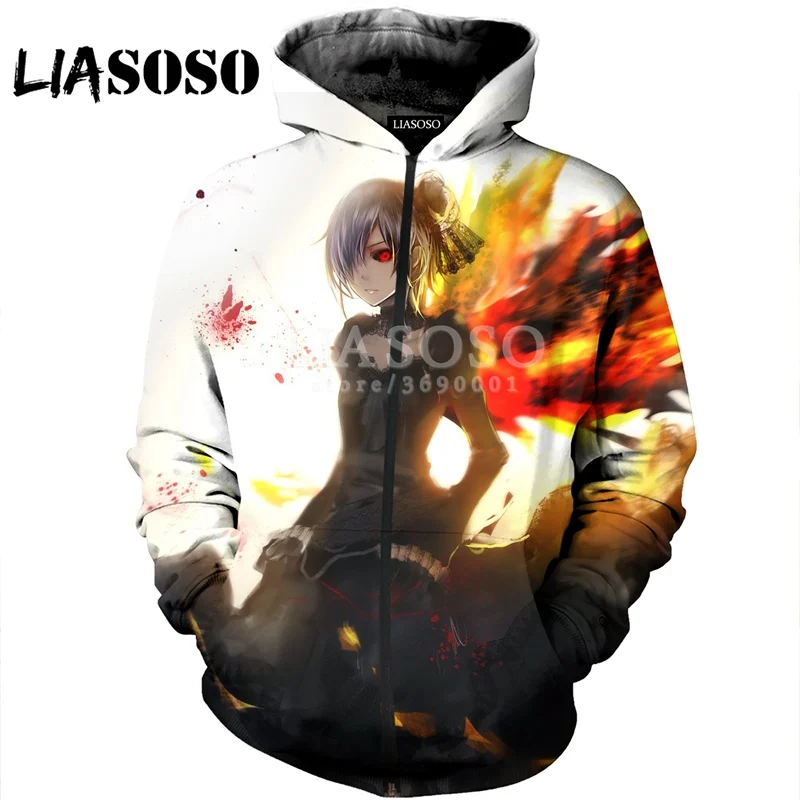 LIASOSO, новинка, 3D принт, для женщин и мужчин, аниме, Токийский Гуль, с капюшоном, пуловер, толстовки, на молнии, куртка, Harajuku, хип-хоп, X0617 - Цвет: 3