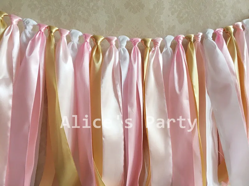 Новинка тряпичный галстук светло-розовый золотой белый баннер для девочек