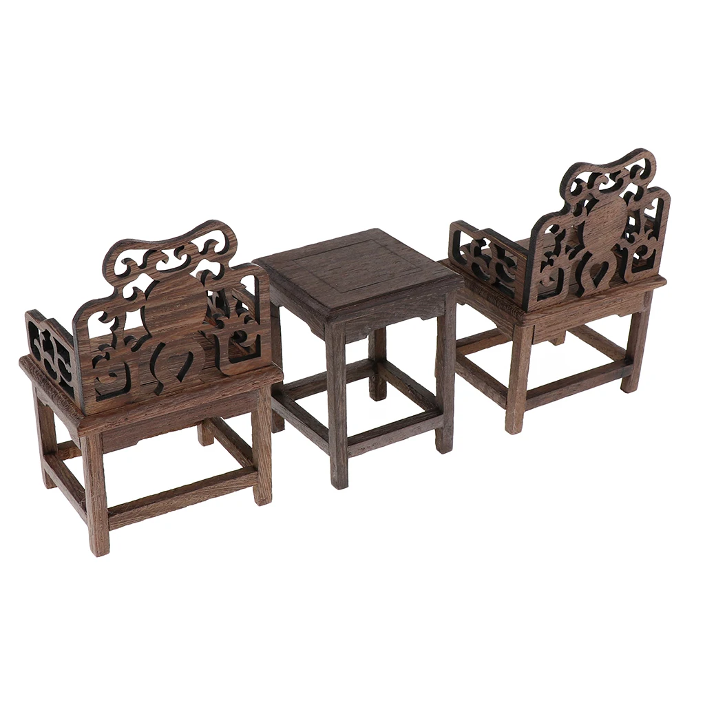 Dollhouse Miniature Furniture Wood End Table and Carved Armchair Items for 12inch Doll& Doll House