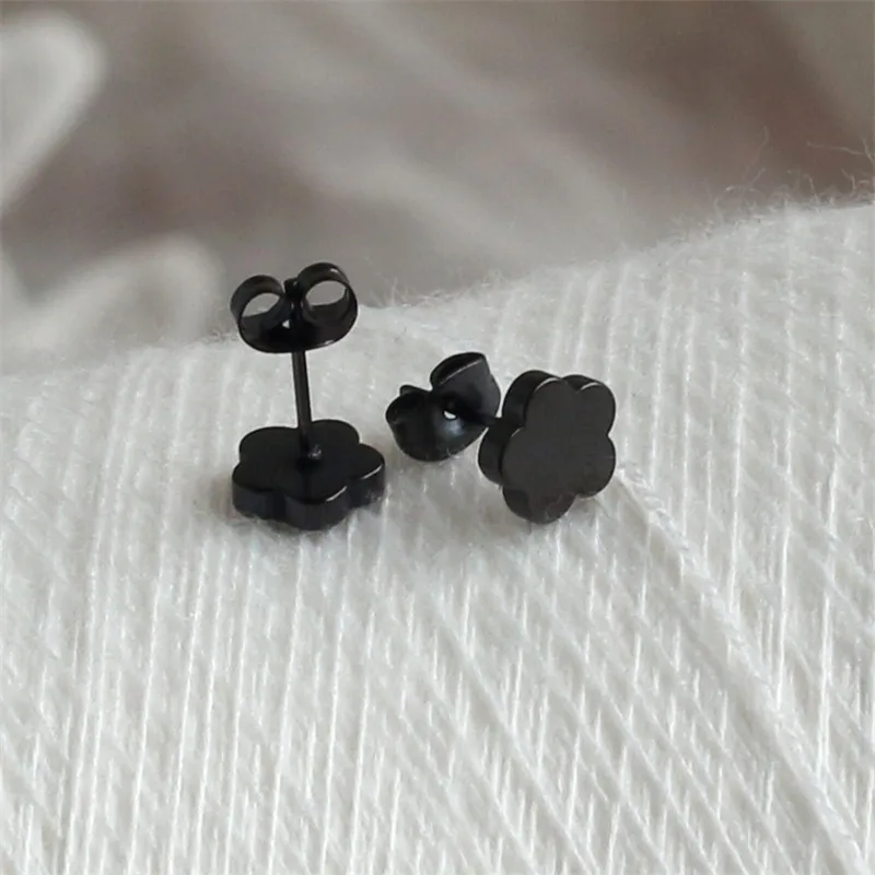 Titanium 316L Stainless Steel Black IP Planting Stud Earrings 8mm No Fade Allergy Free Fashion Jewelry 10717