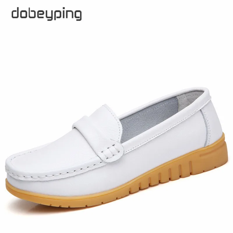 White Dobeyping/Новинка; обувь из натуральной кожи; женские слипоны; женские мокасины на плоской подошве; женские лоферы; весенне-Осенняя обувь для мам; большие размеры 35-44 - Цвет: White