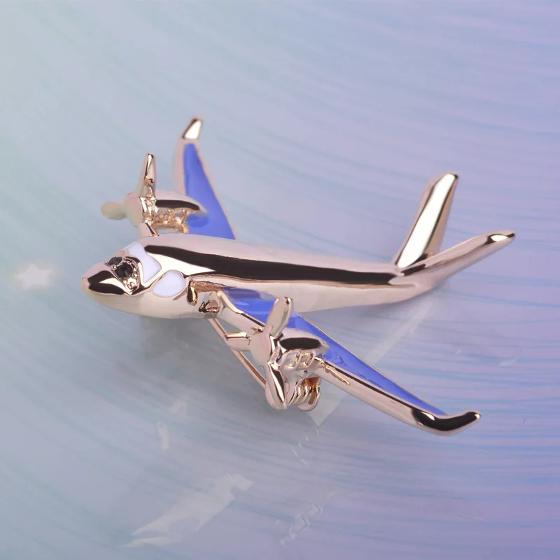 Женская эмалированная брошь в форме самолета брошка золотистого цвета Ювелирное
