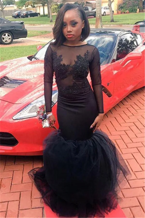 2017 Горячие Продажа Scoop Шеи Черный Русалка Пром Платья Тюль Атласная бисером