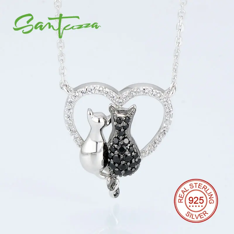 Серебряное ожерелье с подвеской в виде двух кошек цепочка для женщин черный