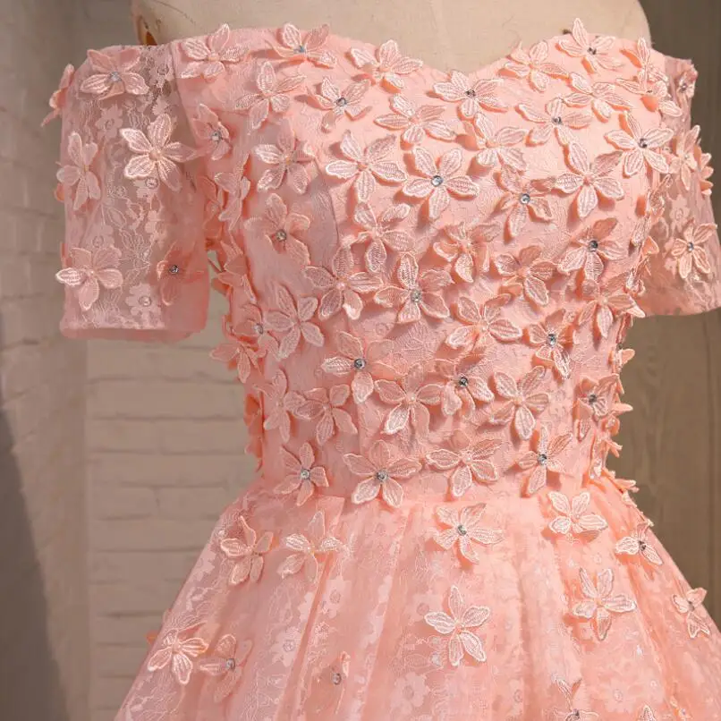 NICEOOXIAO Pink Short Evening Dress Embroidery with Lace Beaded Sleeve Party Ball Gown Formal 2019 Robe De Soiree | Свадьбы и