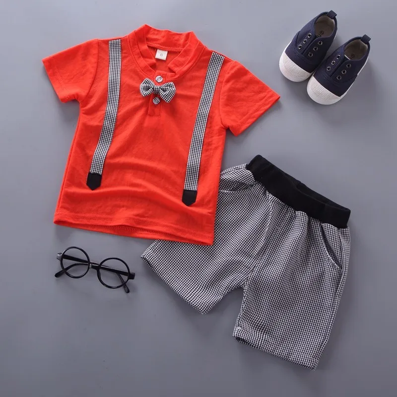 BBYZ beidai Red Новое летнее платье для новорожденных, для маленьких мальчиков Одежда для девочек Детская Хлопковая футболка с короткими рукавами для детей в возрасте 2 шт./компл. из мультфильма «Город героев»; модные детские спортивная одежда спортивный костюм - Цвет: BBYZ beidai Red