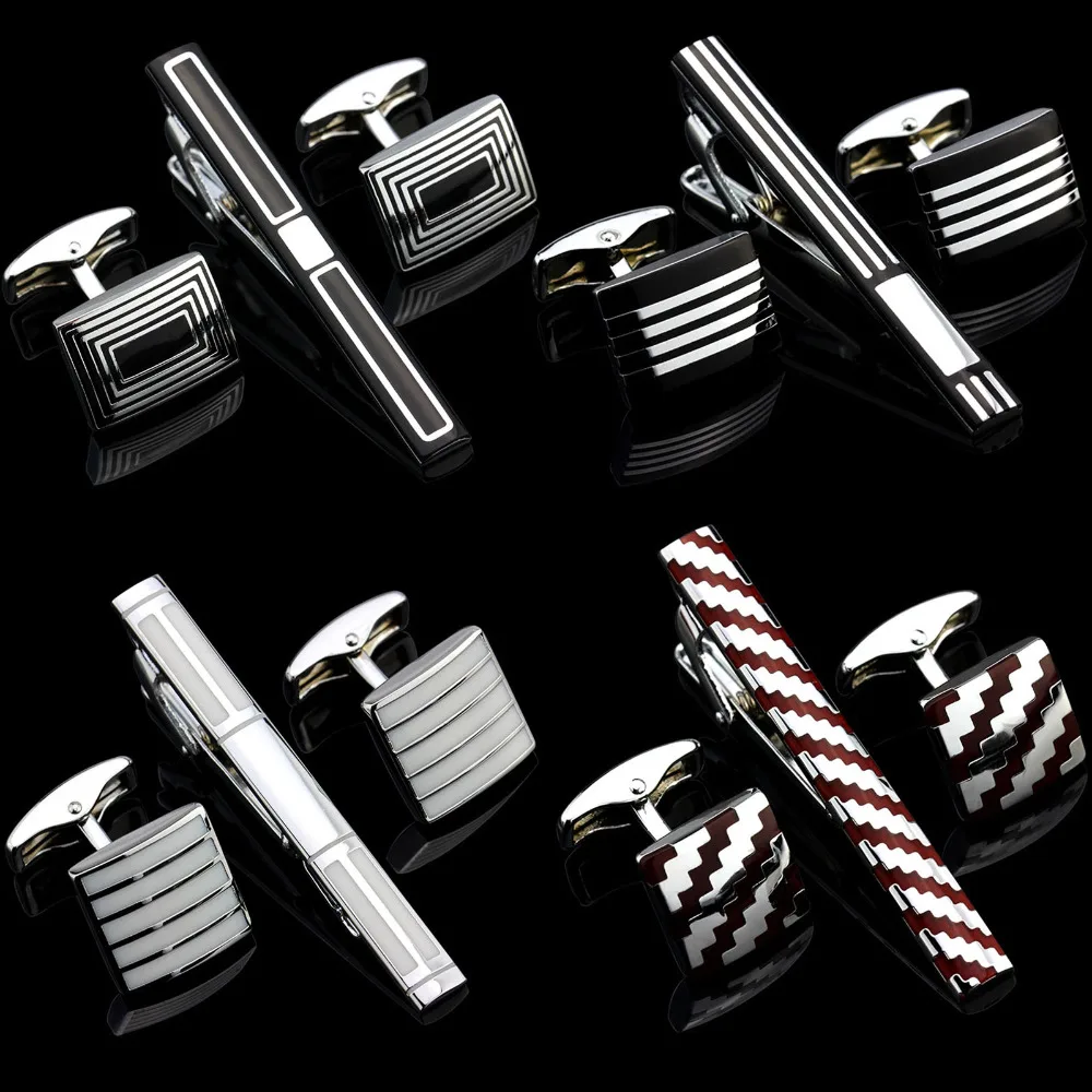 

10 Styles Luxury Plating Metal Cufflinks Necktie Tie Bar Clasp Clip Cufflinks Set Gift Plain Skinny Tie Clip Pins Bars