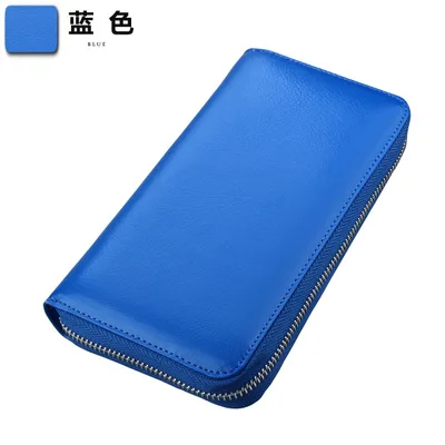 Deep blue Женский кошелек из натуральной кожи с блокировкой RFID, Женский кошелек, большая емкость, кредитные карты и ID, женские сумки для - Цвет: Deep blue
